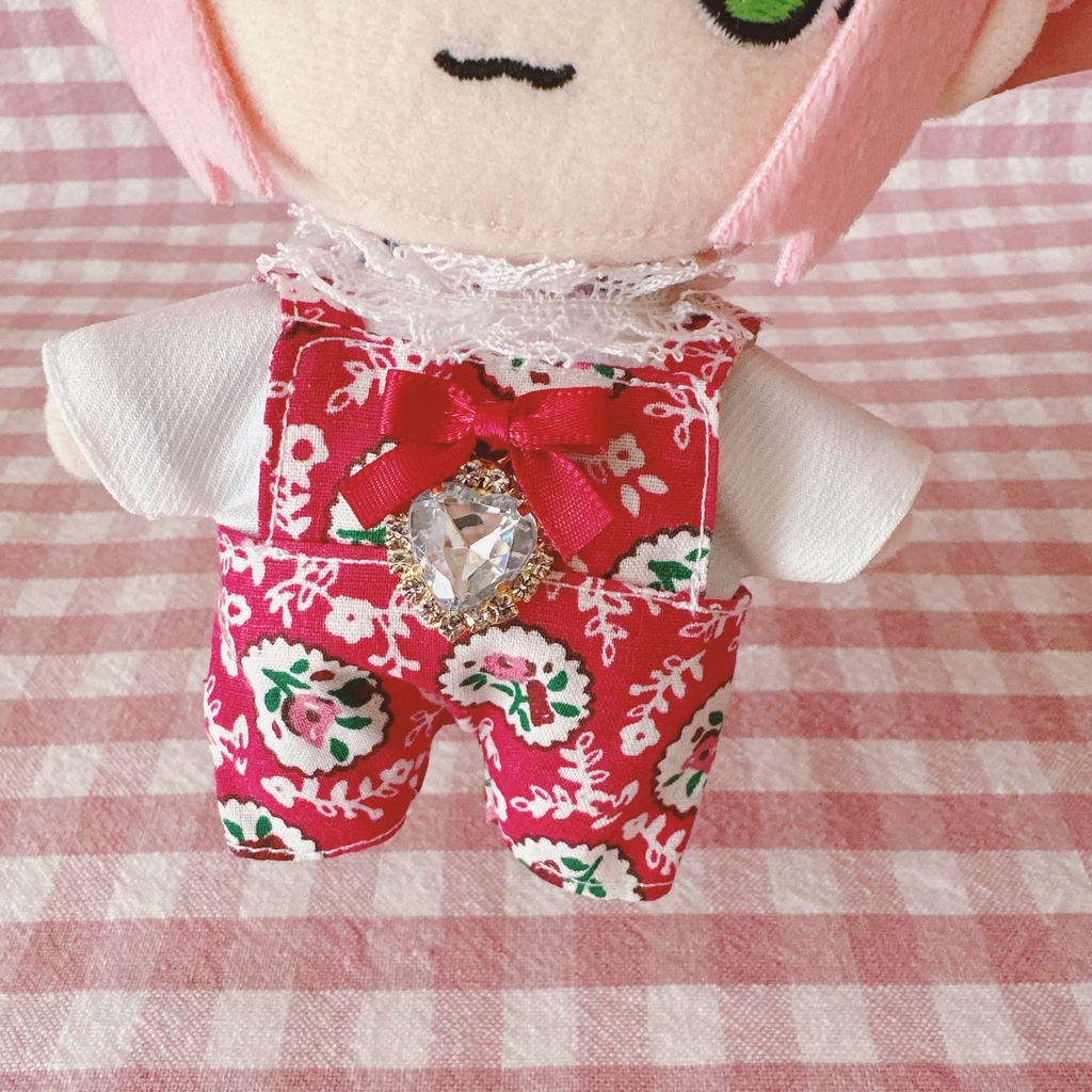 赤フラワーペイント柄♡トップス&サロペットset