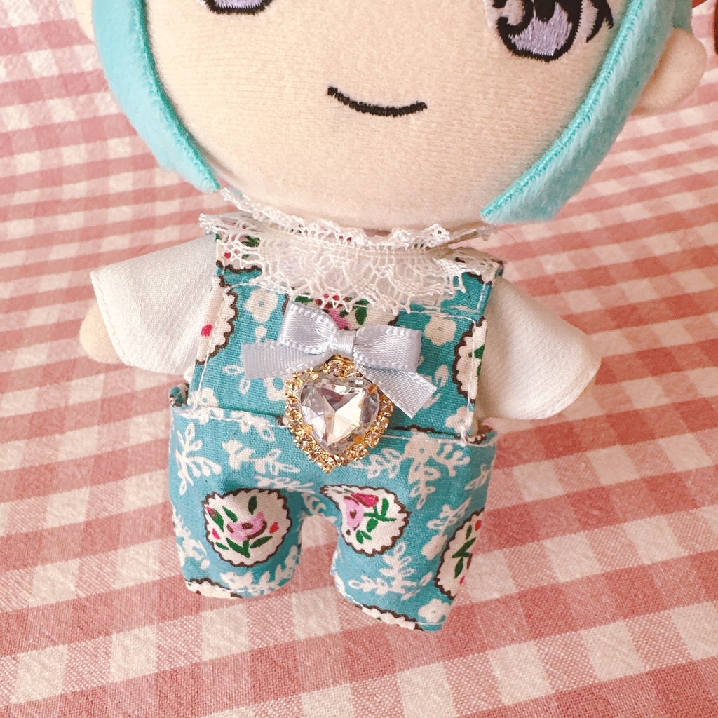 水色フラワーペイント柄♡トップス&サロペットset