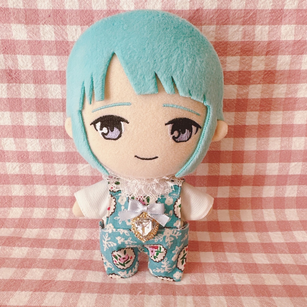 水色フラワーペイント柄♡トップス&サロペットset