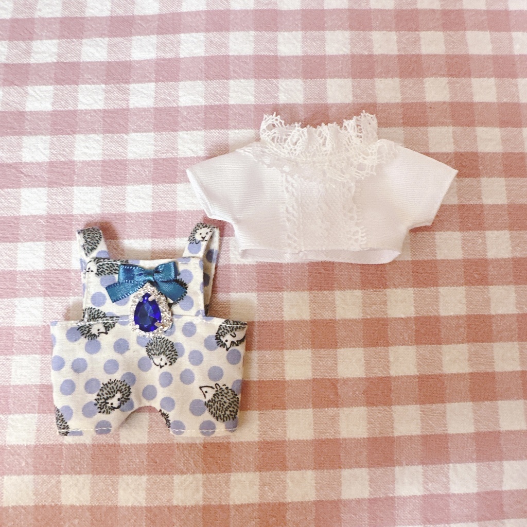 ブルー・ハリネズミ柄♡トップス&サロペットset
