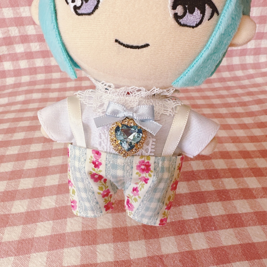 水色チェックフラワー柄♡トップス&ズボンset