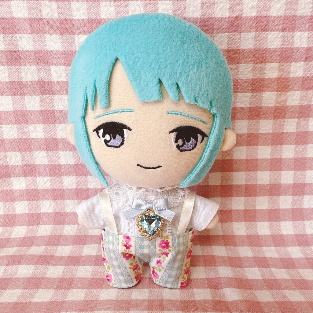 水色チェックフラワー柄♡トップス&ズボンset