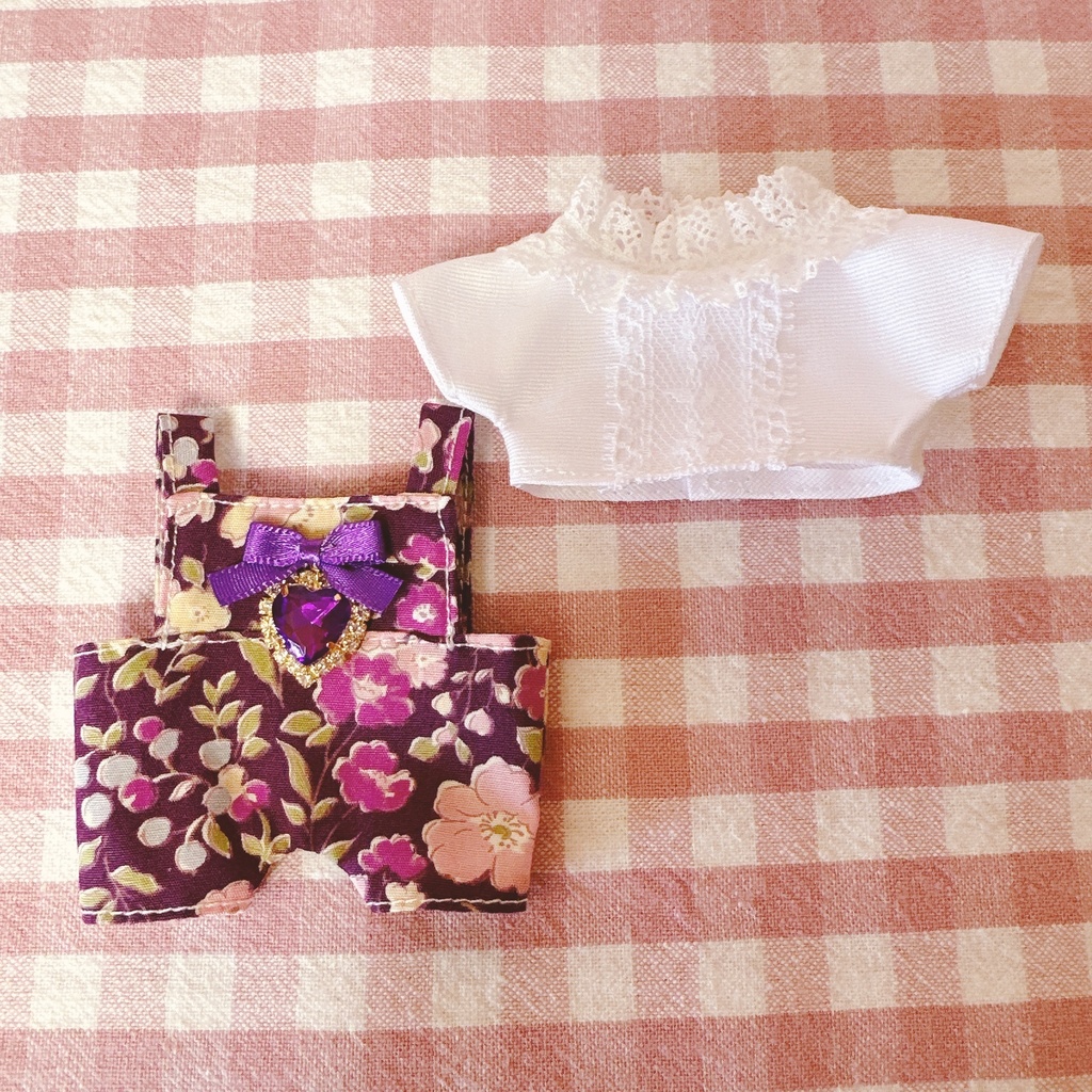パープル×フラワー柄♡トップス&サロペットset