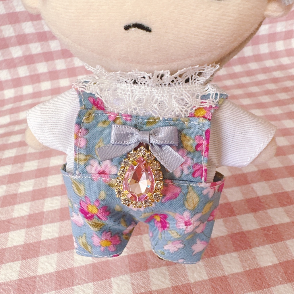 ブルー×ピンクフラワー柄♡トップス&サロペットset