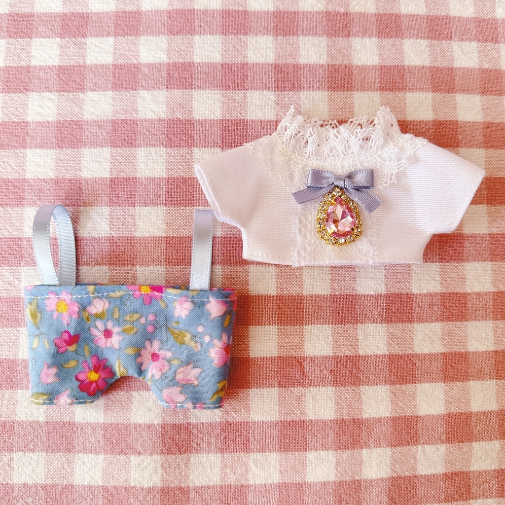 ブルー×ピンクフラワー柄♡トップス&ズボンset