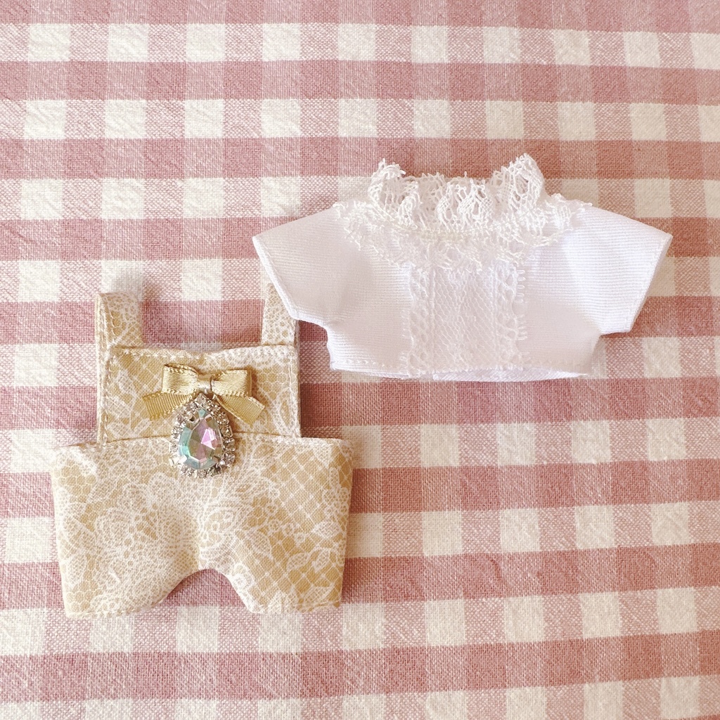 ベージュ・レース柄♡トップス&サロペットset