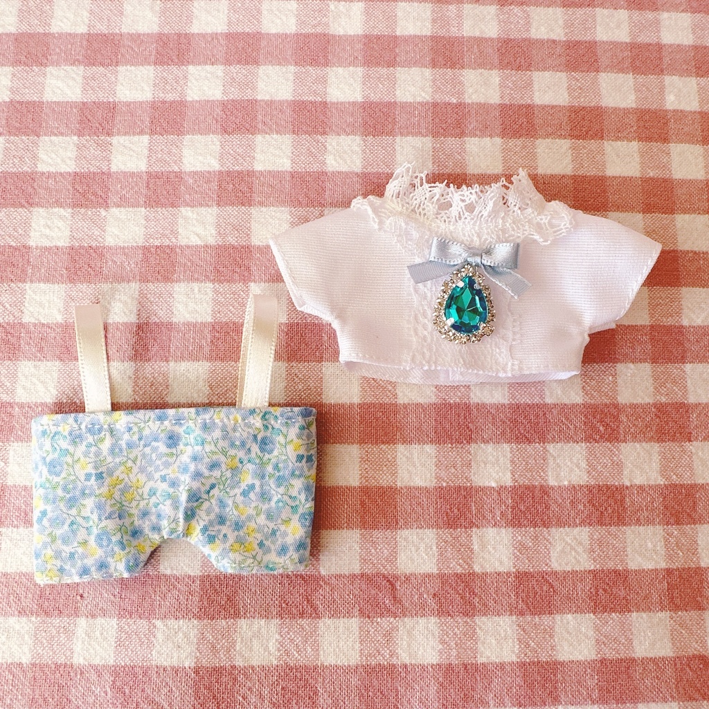 水色フラワー柄♡トップス&ズボンset