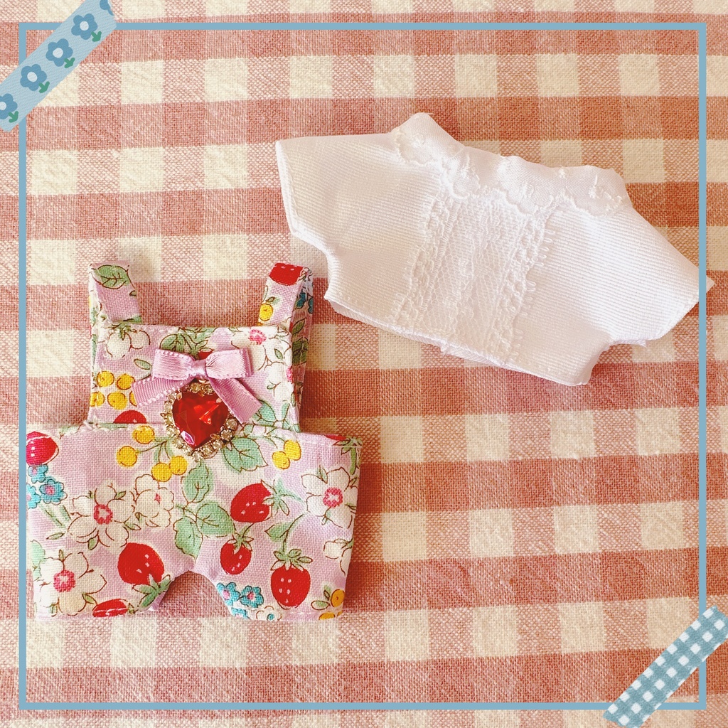 薄パープル×イチゴ柄♡トップス&サロペットset