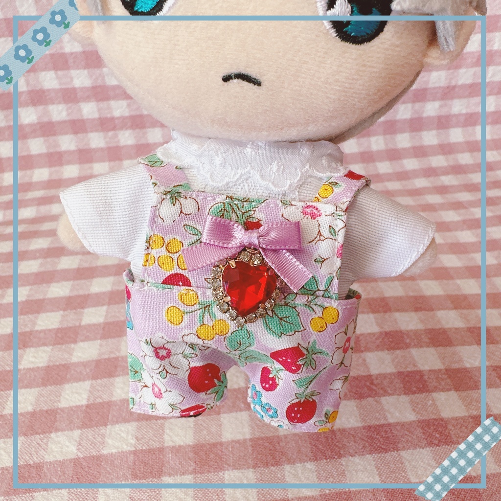 薄パープル×イチゴ柄♡トップス&サロペットset