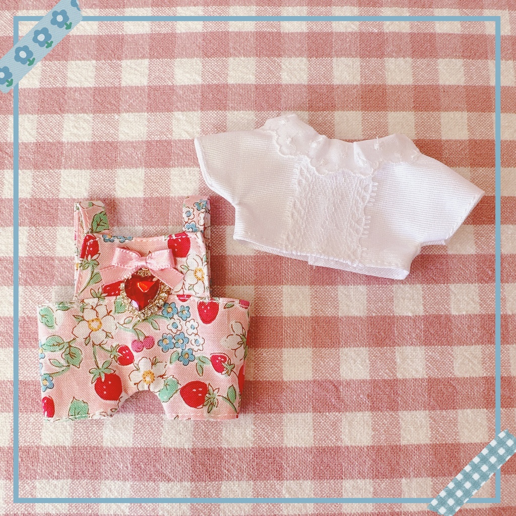 ピンク×イチゴ柄♡トップス&サロペットset