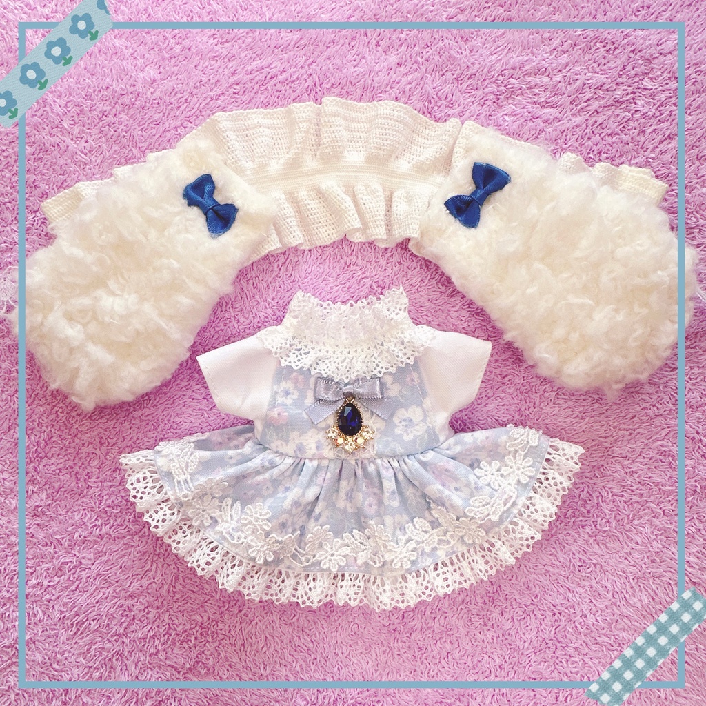 ブルー×フラワー柄♡ワンピース&ヘッドドレスset