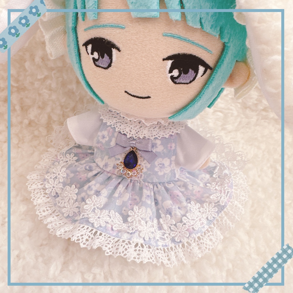 ブルー×フラワー柄♡ワンピース&ヘッドドレスset