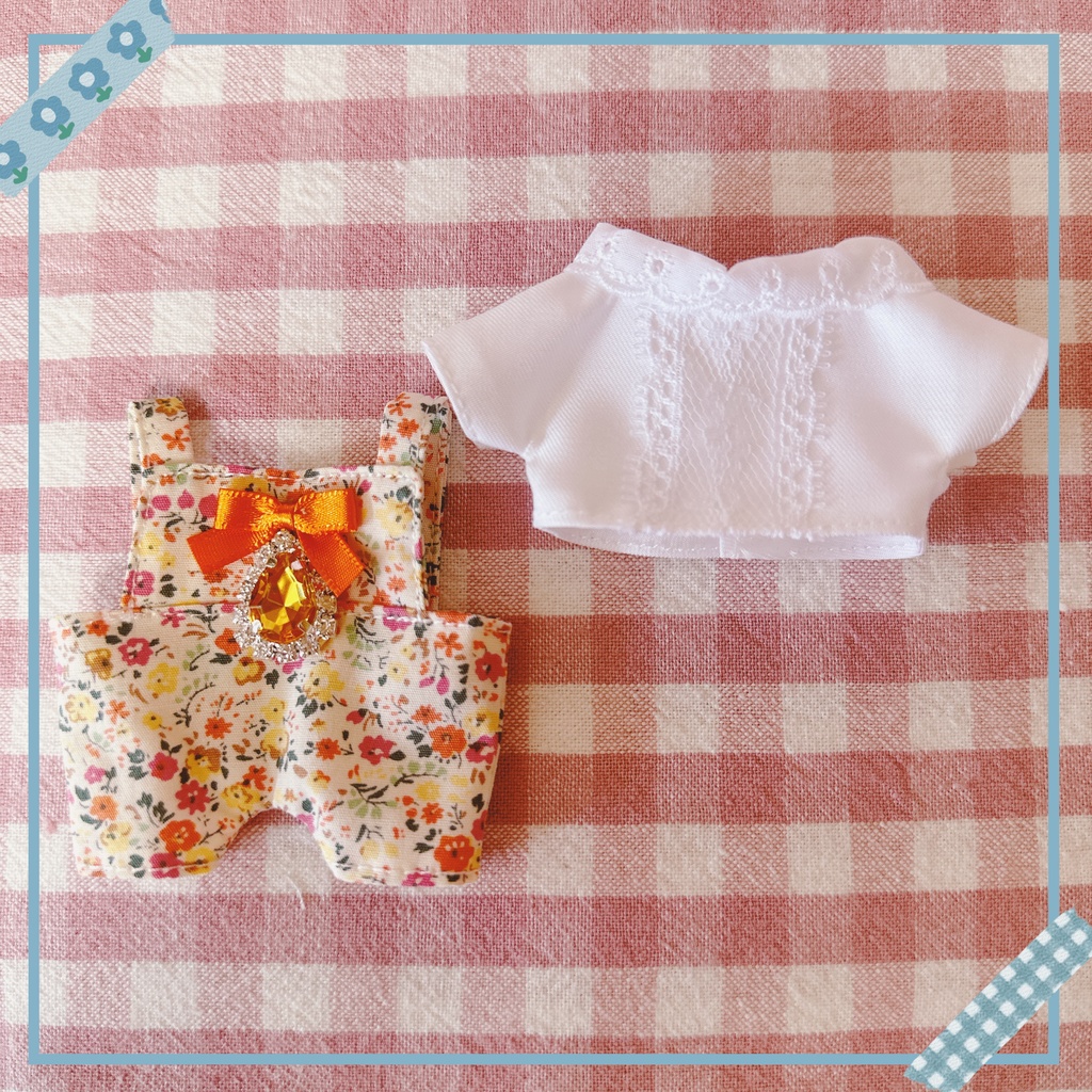 オレンジ系フラワー柄♡トップス&サロペットset