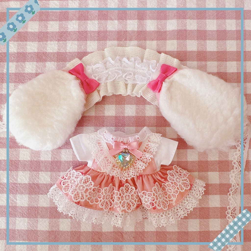 ピンク×リボン柄♡ワンピース&ヘッドドレスset