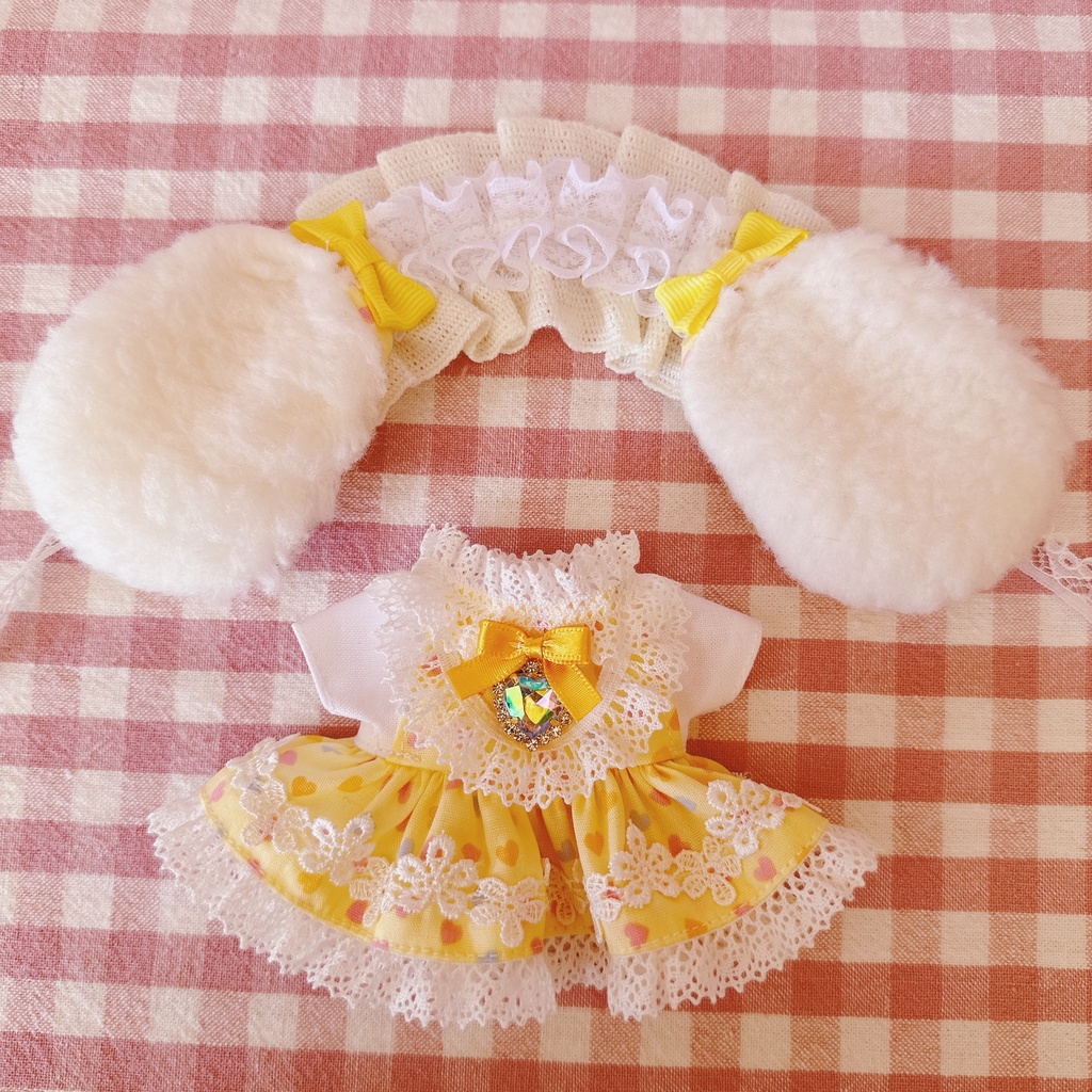 イエローファンシーハート柄♡ワンピース&ヘッドドレスset