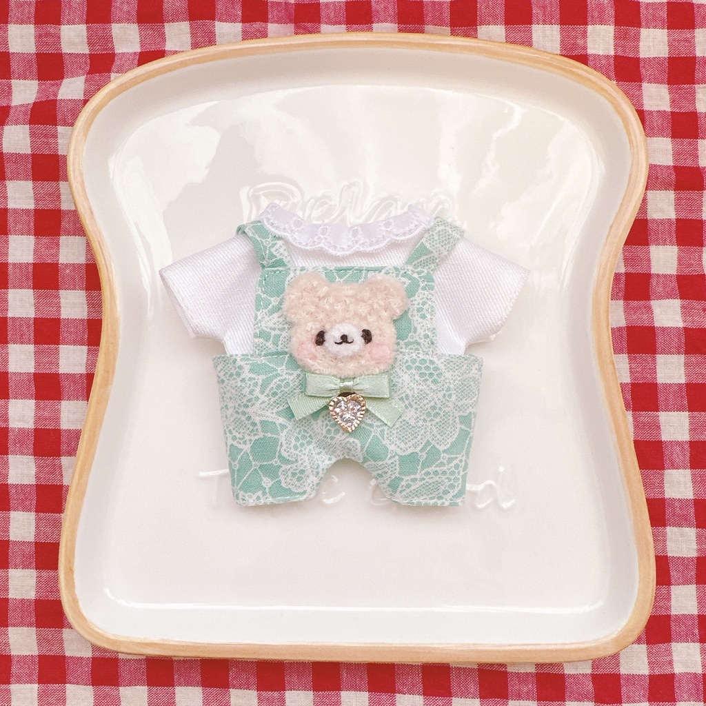 グリーンレース柄くまちゃん♡トップス&サロペットset