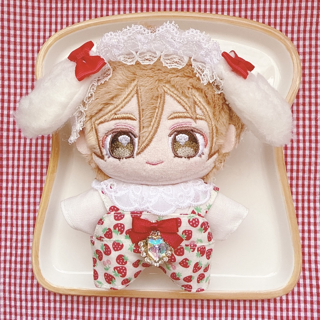 いつぬいサイズ☆赤白×イチゴチェリー柄♡3点set☆あんスタぬい服