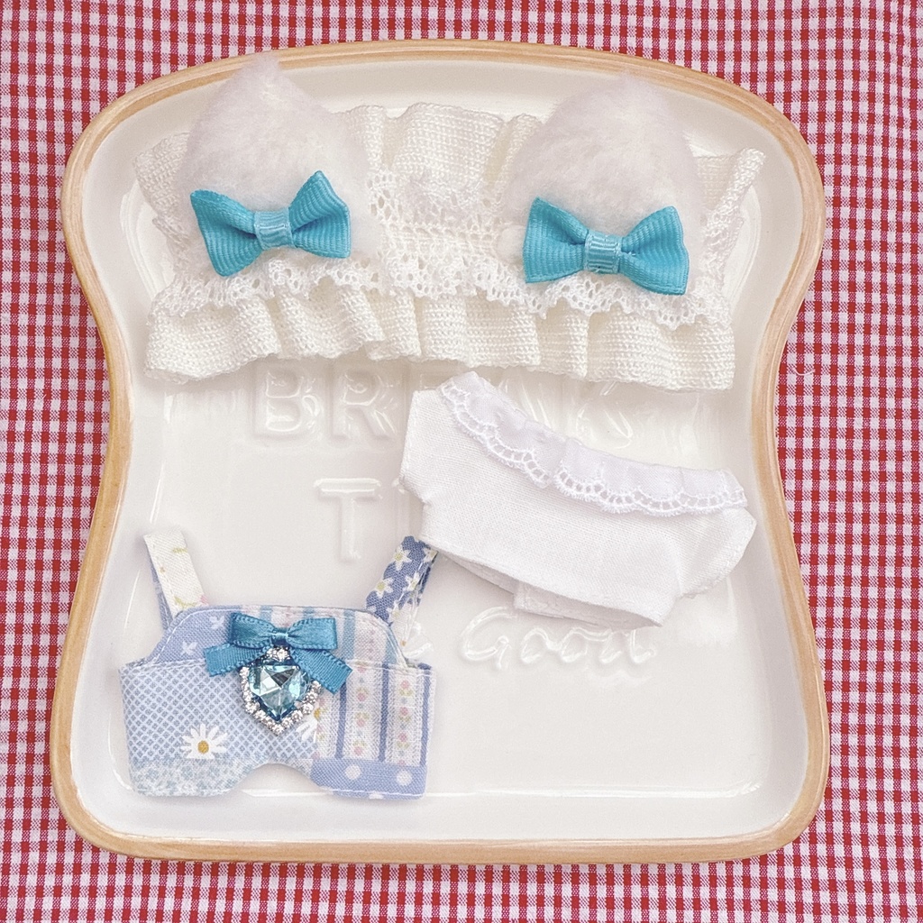 ちびぐるみサイズ☆ブルー系パッチワーク柄♡3点set☆ぬい服