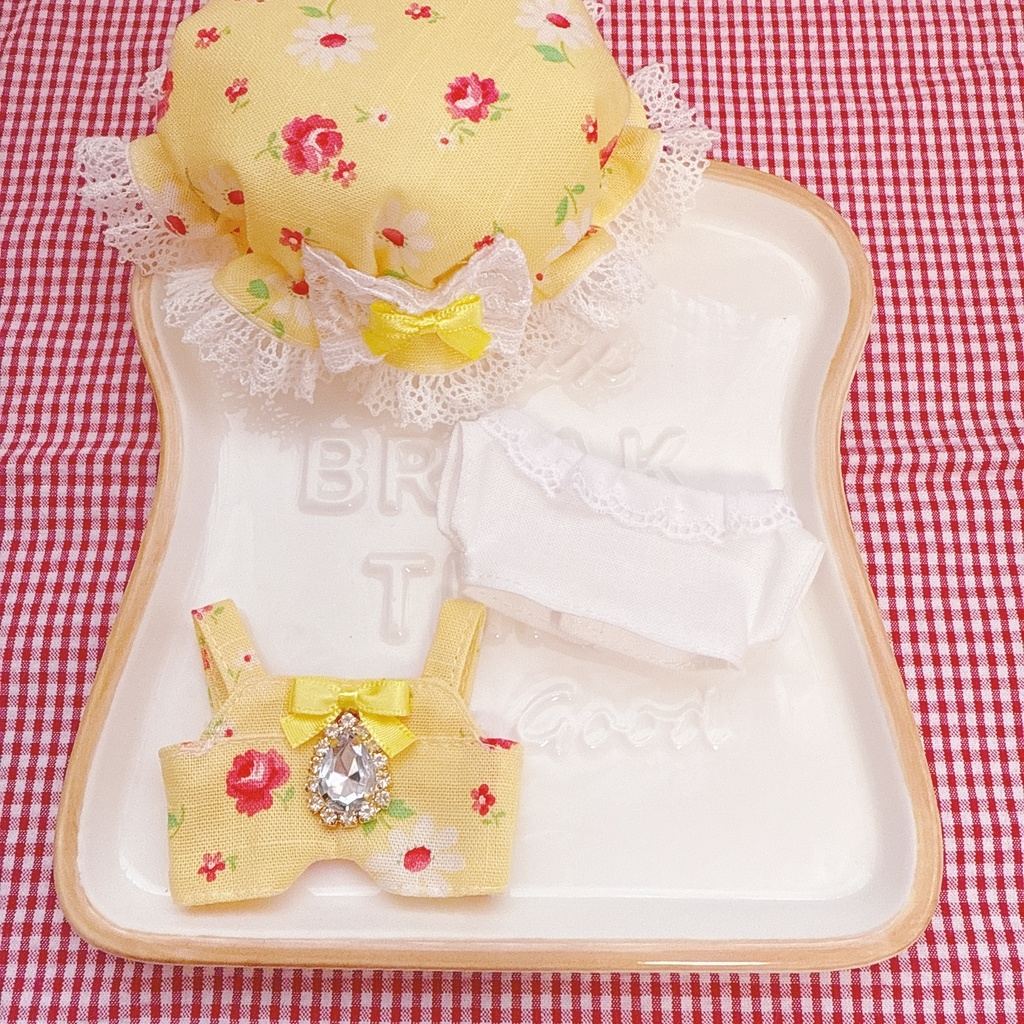 ちびぐるみサイズ☆イエロー×フラワー柄♡3点set☆ぬい服