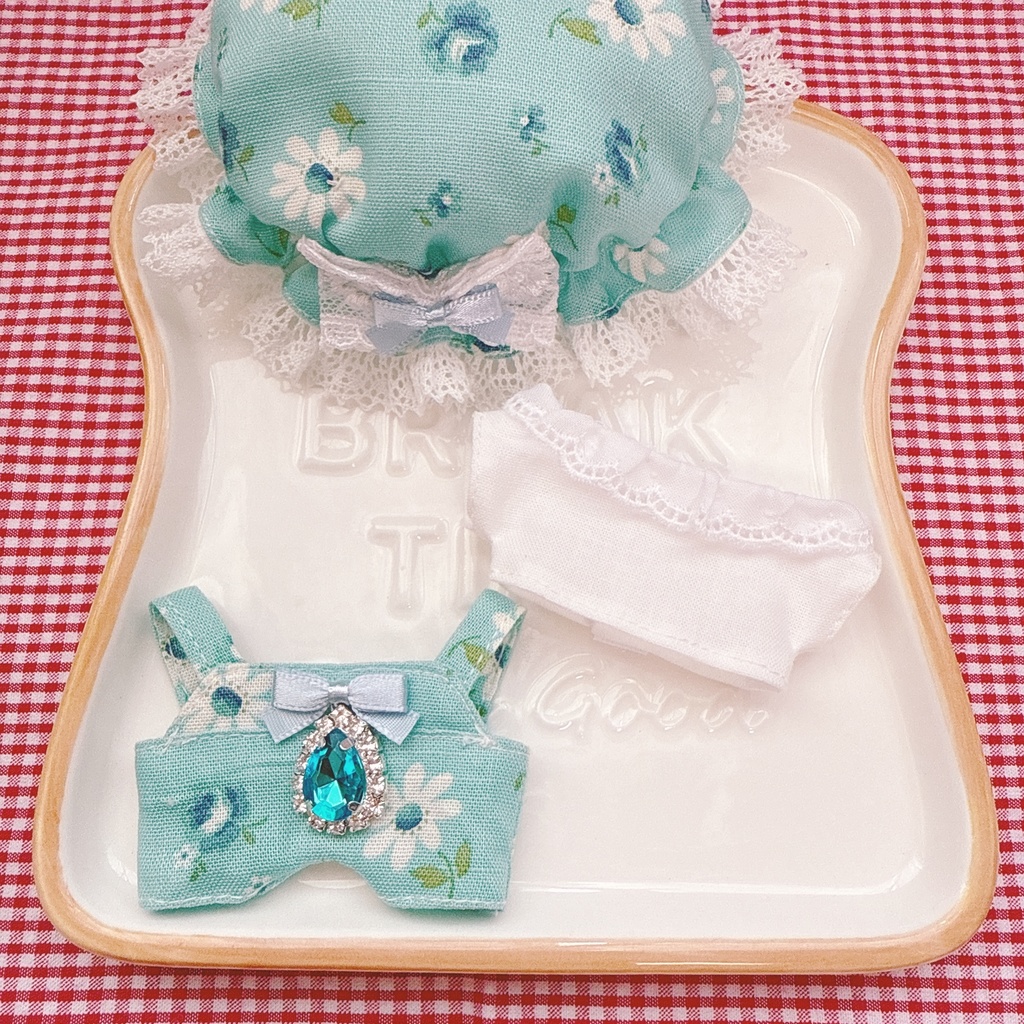 ちびぐるみサイズ☆水色×マーガレットローズ柄♡3点set☆ぬい服