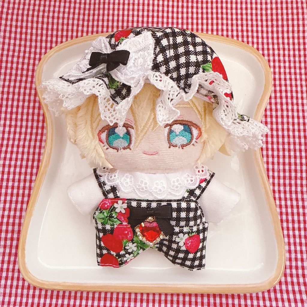 いつぬいサイズ☆黒チェック×イチゴ柄♡3点set☆あんスタぬい服