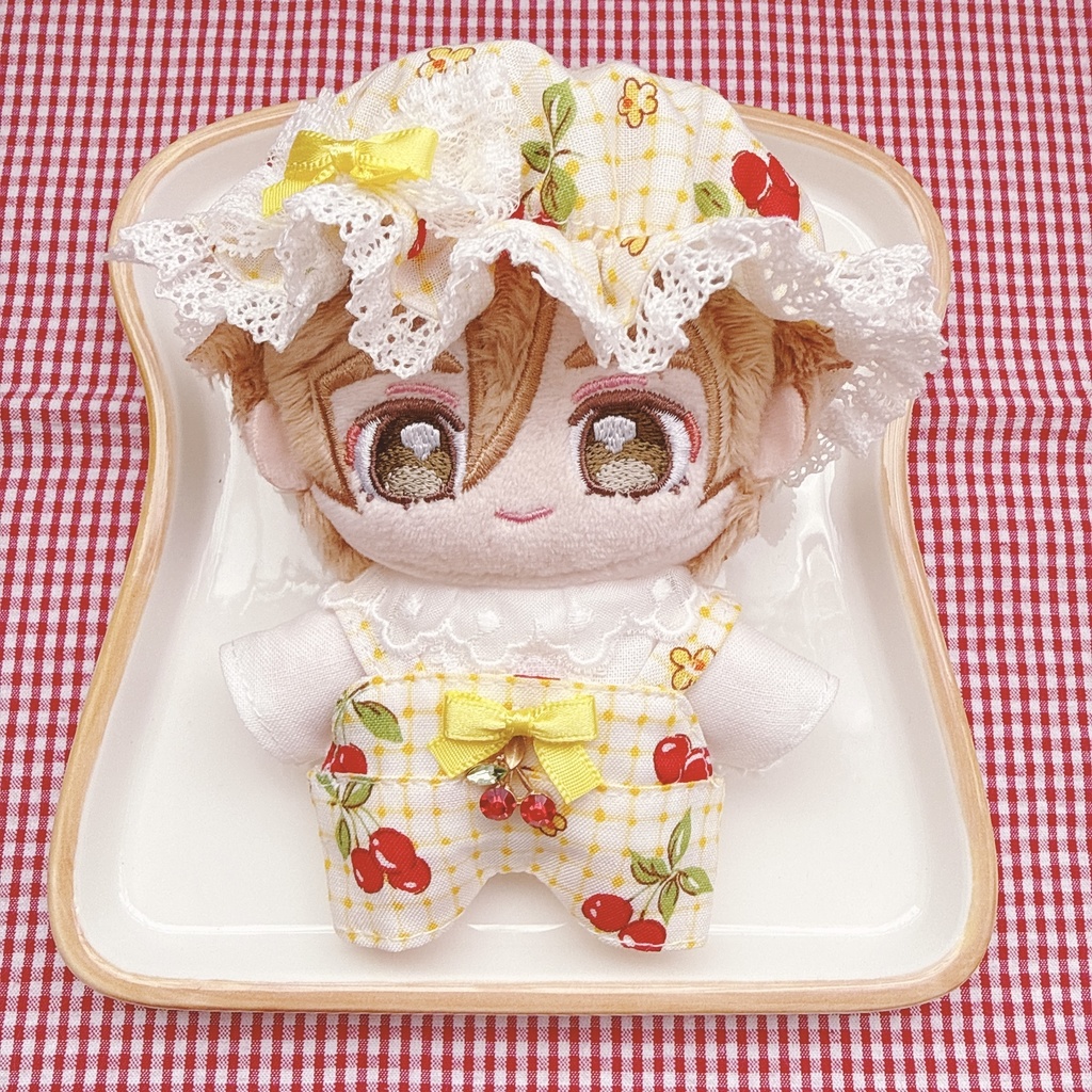 いつぬいサイズ☆イエローチェック×チェリー柄♡3点set☆あんスタぬい服