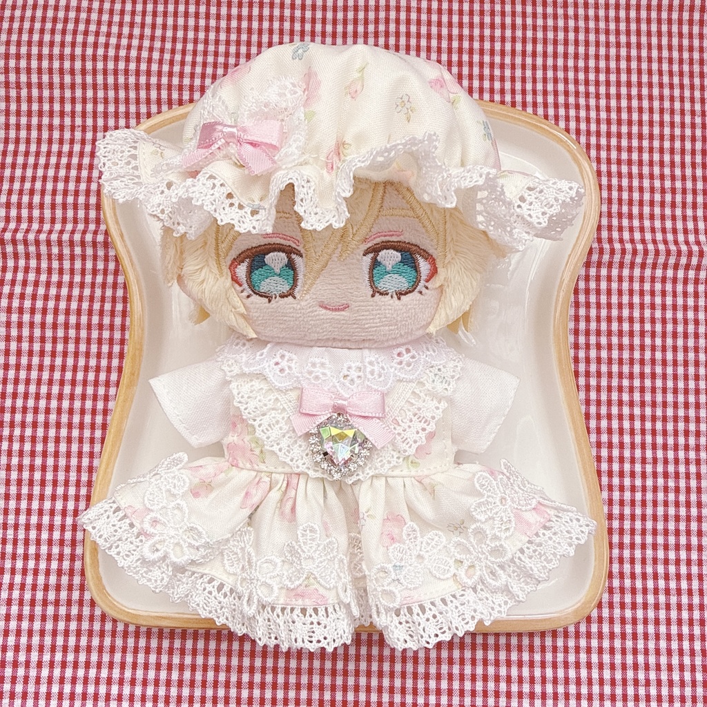 いつぬいサイズ☆ホワイト×ピンクローズ柄♡2点set☆あんスタぬい服