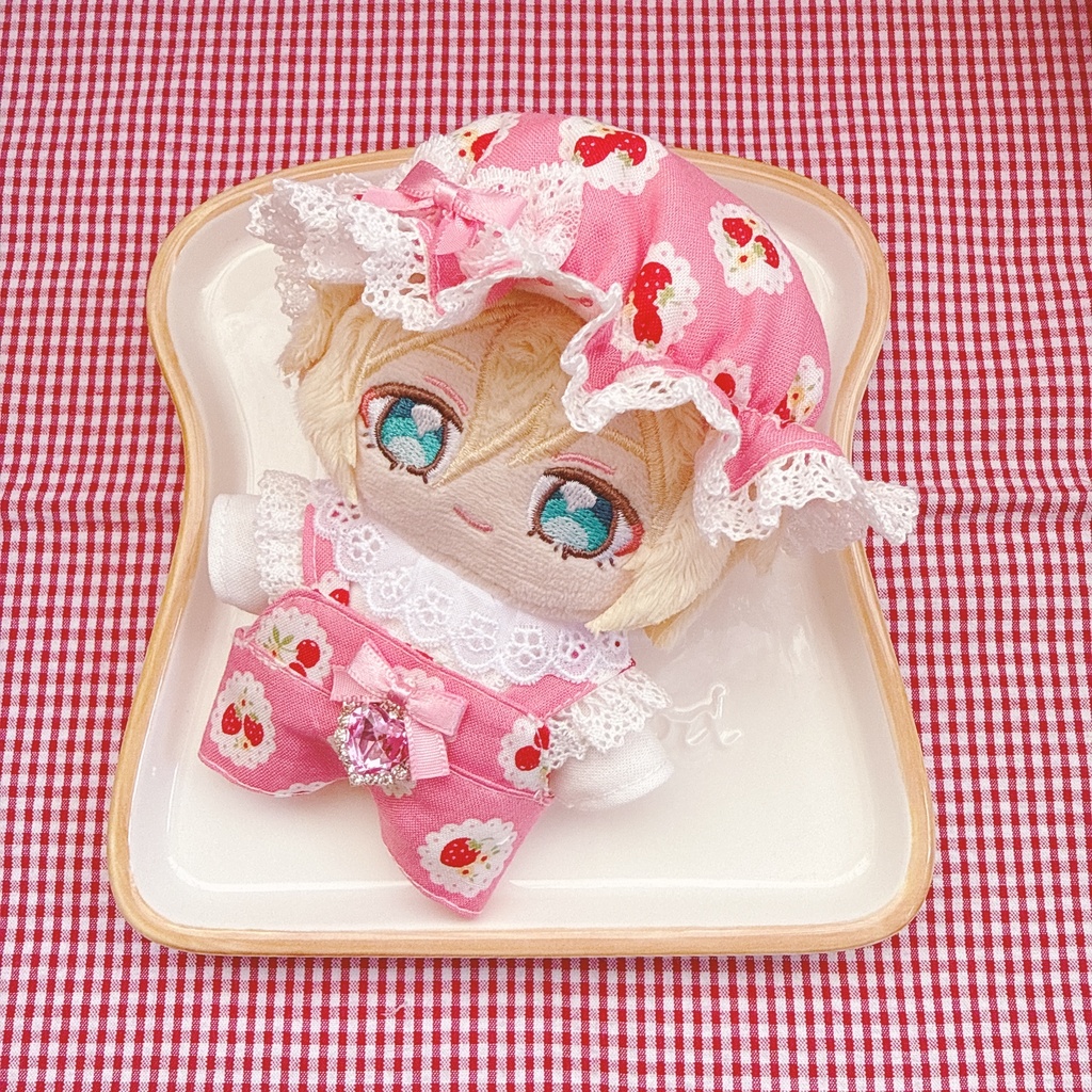 いつぬいサイズ☆ピンク×イチゴチェリー柄♡3点set☆あんスタぬい服
