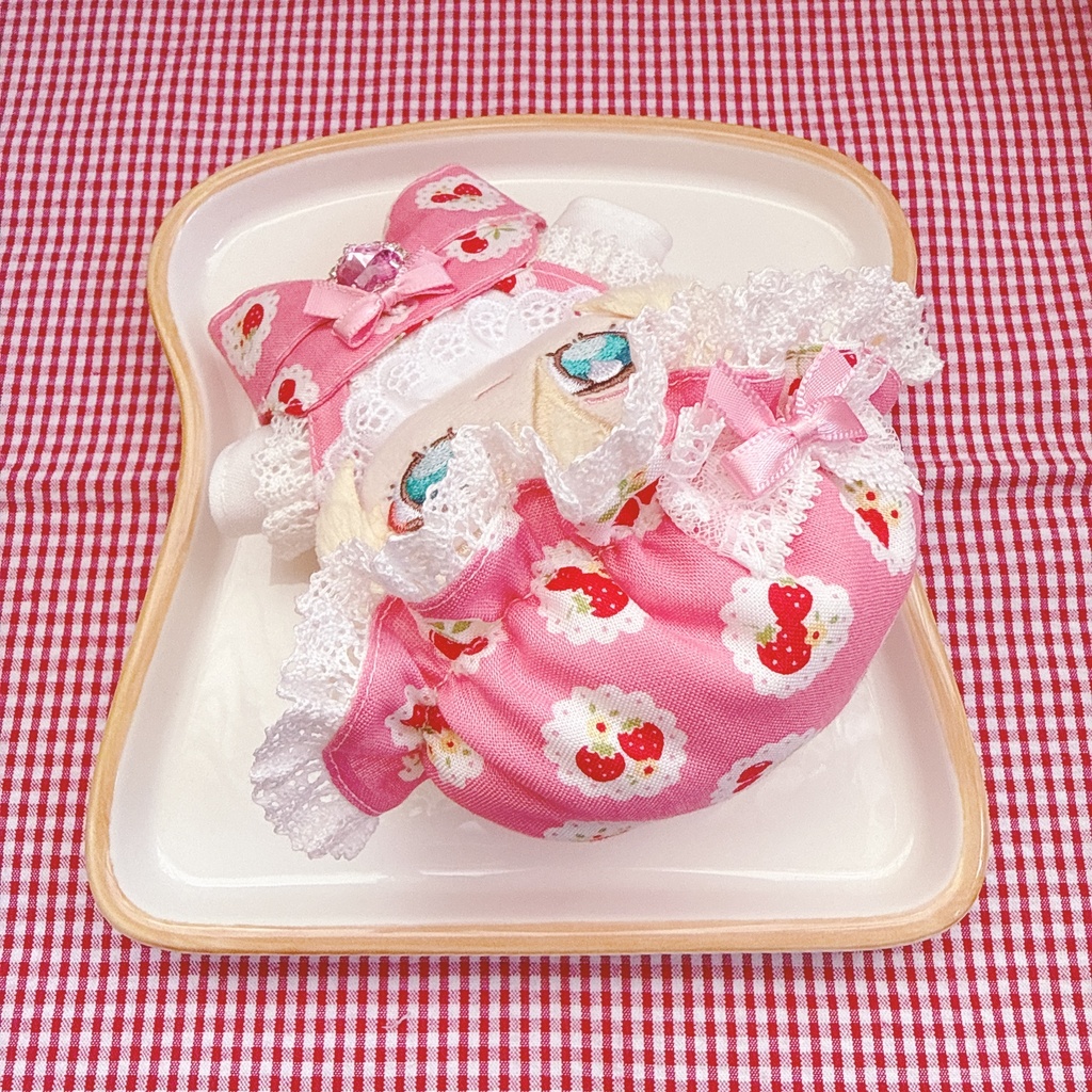 いつぬいサイズ☆ピンク×イチゴチェリー柄♡3点set☆あんスタぬい服