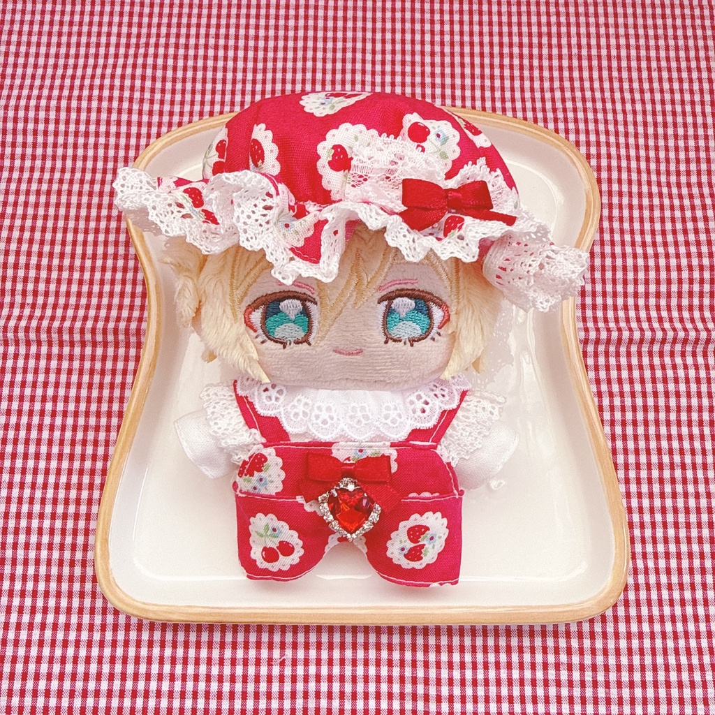 いつぬいサイズ☆赤×イチゴチェリー柄♡3点set☆あんスタぬい服