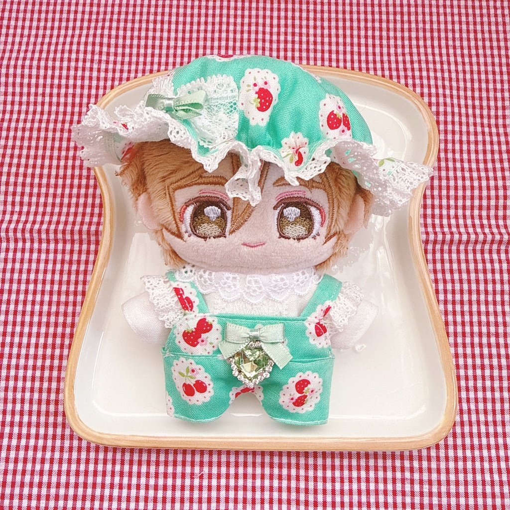 いつぬいサイズ☆ミントグリーン×イチゴチェリー柄♡3点set☆あんスタぬい服