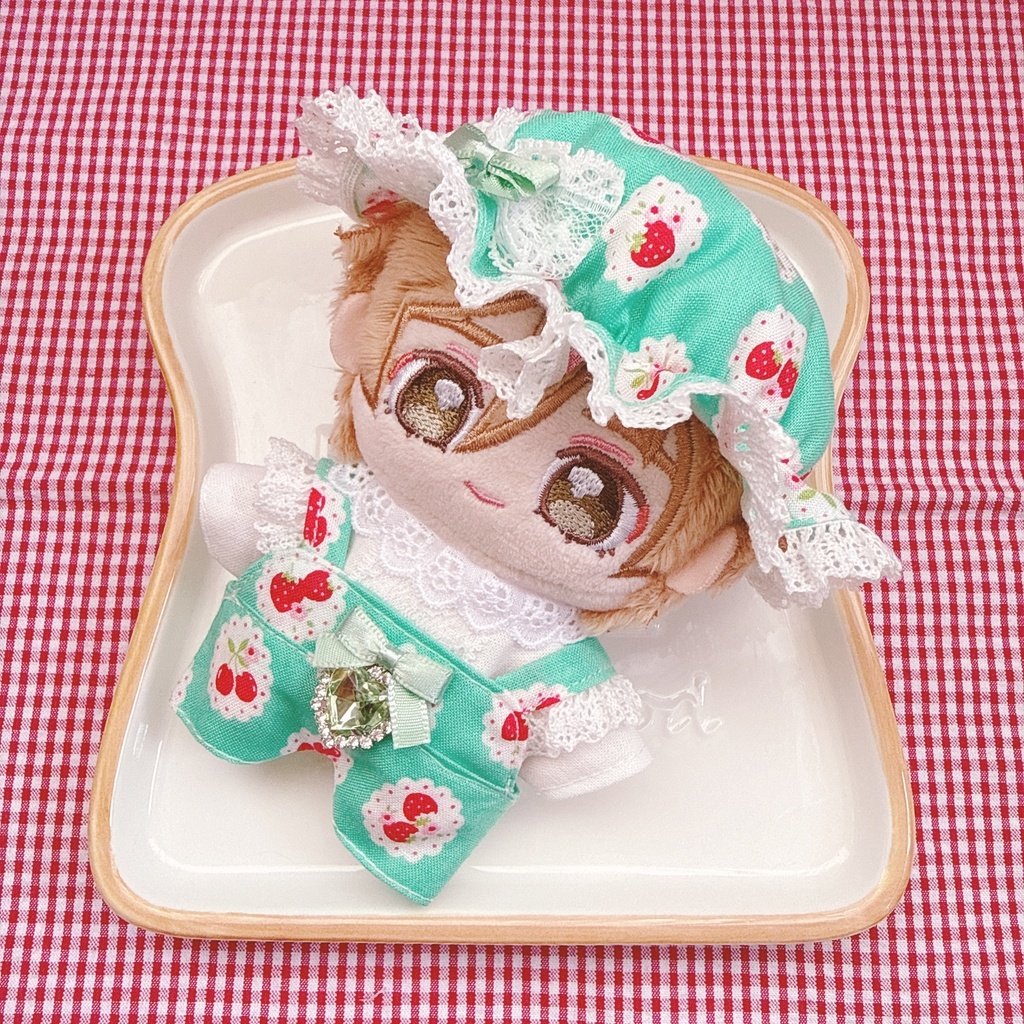いつぬいサイズ☆ミントグリーン×イチゴチェリー柄♡3点set☆あんスタぬい服