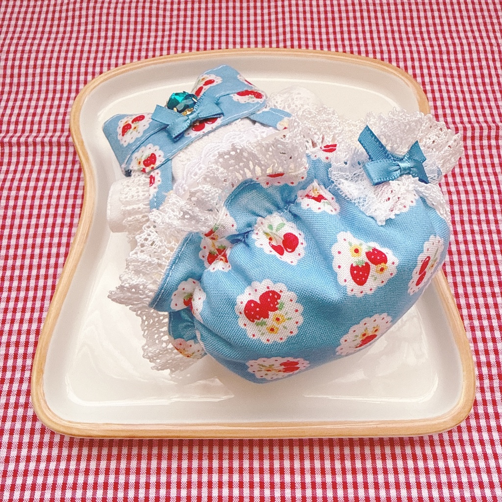 いつぬいサイズ☆水色×イチゴチェリー柄♡3点set☆あんスタぬい服