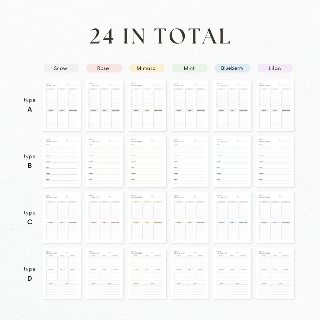 週間ToDoリスト┊︎6色&4種類┊︎やることリスト