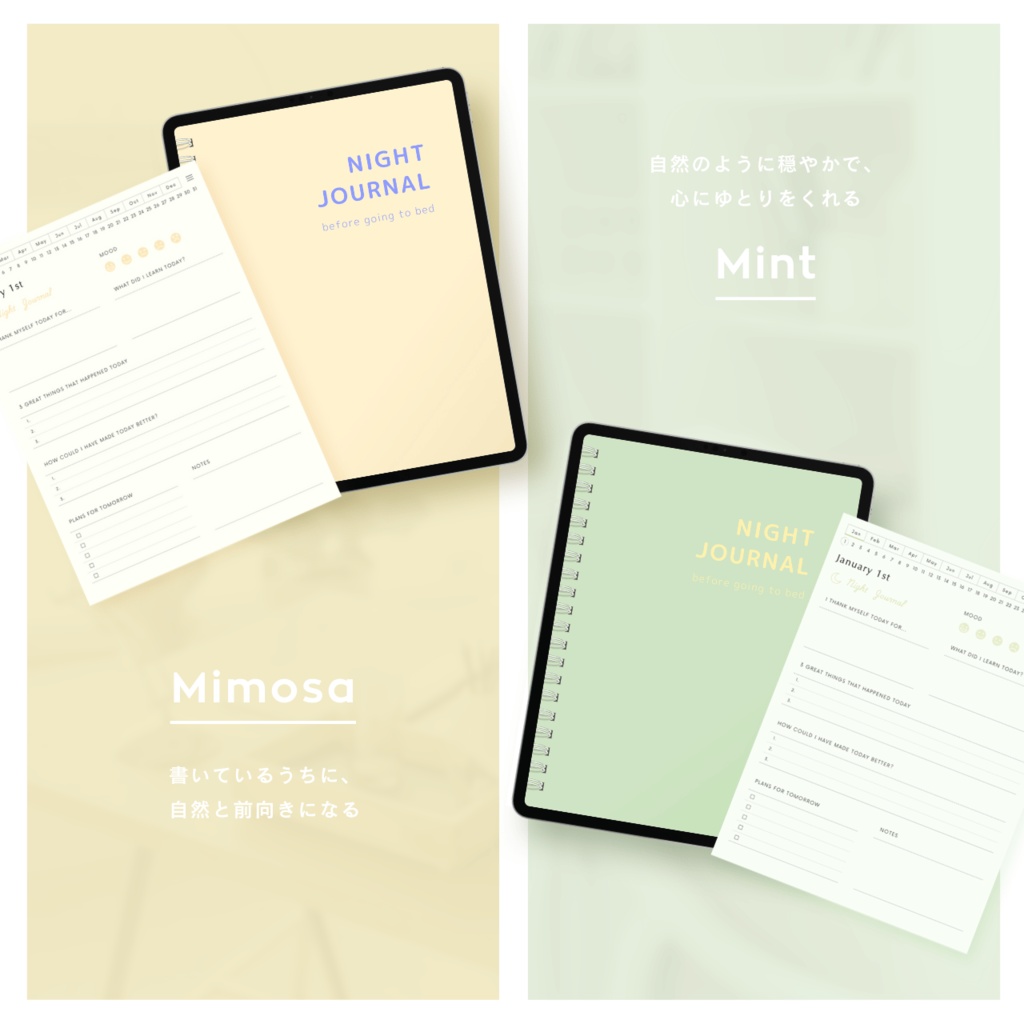 ナイトジャーナル┊︎6色展開┊︎感謝日記┊︎セルフケア┊︎リンク付き