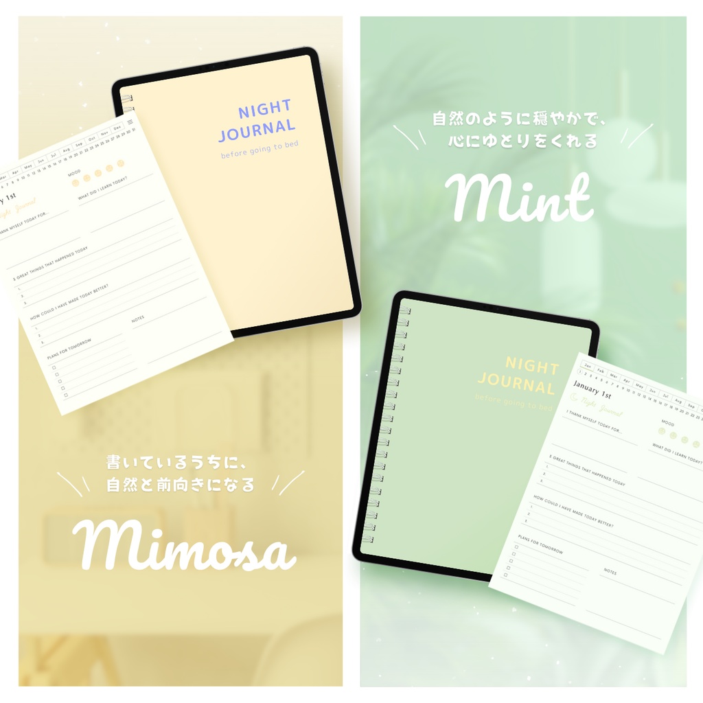 ナイトジャーナル┊︎6色展開┊︎感謝日記┊︎セルフケア┊︎リンク付き