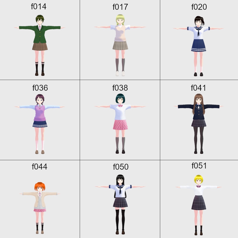 VRoid学生アバター 男女18体セット