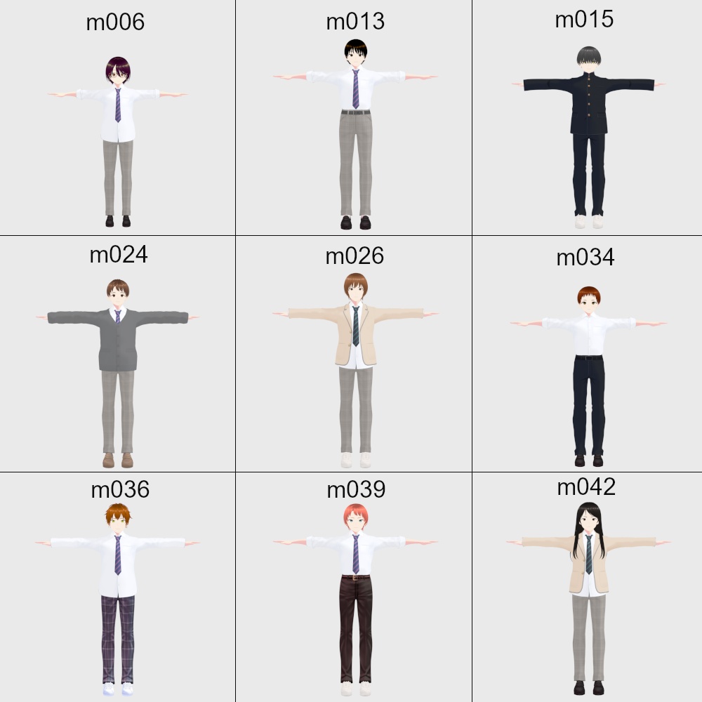 VRoid学生アバター 男女18体セット