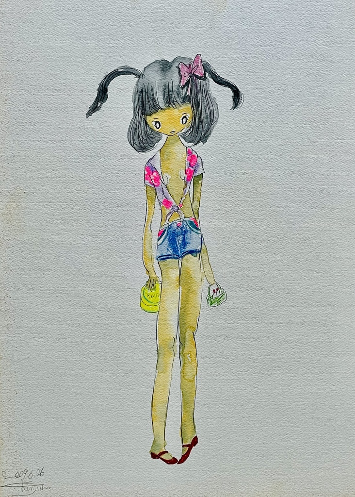絵画作品「吹けば飛ぶような男の彼女は」