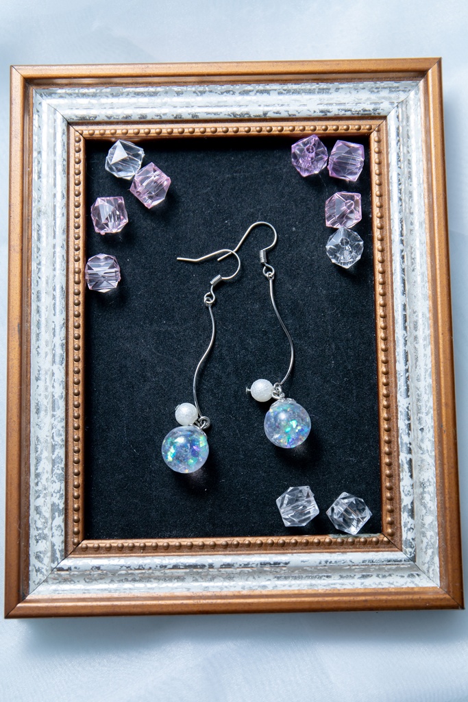 コットンパールとシャボン玉ゆれるピアス