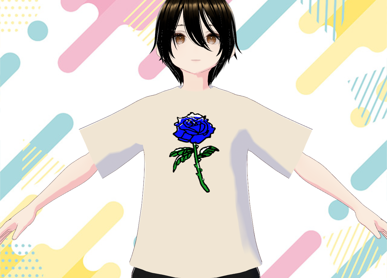 モード系　バラTシャツ　青と赤 2種　（vroid）