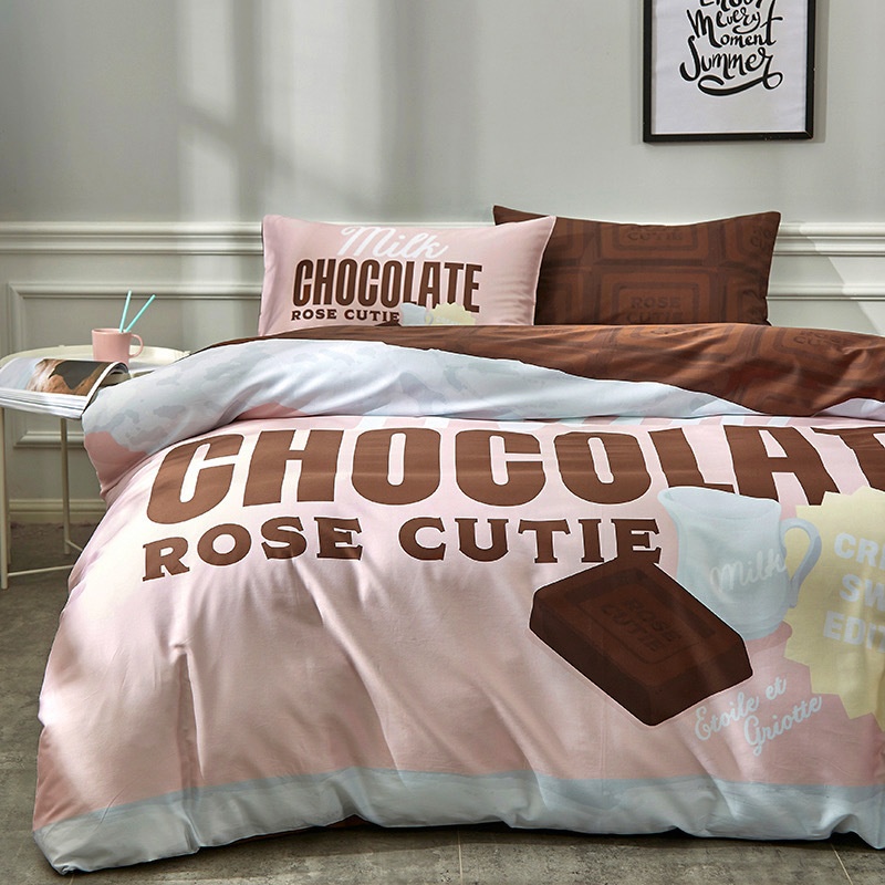 【Rose Cutie x Etoile et Griotte】Rose Cutie Chocolate布団カバー4点セット(ピンク)