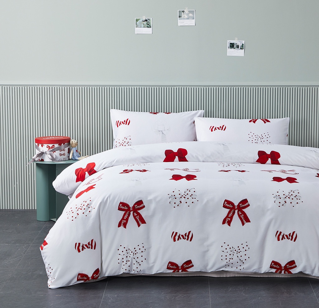 【Rose Cutie x Etoile et Griotte】Rose Cutie Ribbon布団カバー4点セット(レッド)