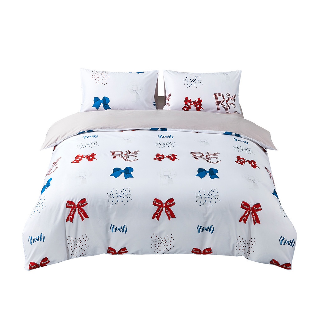 【Rose Cutie x Etoile et Griotte】Rose Cutie Ribbon布団カバー4点セット(レッドxブルー)