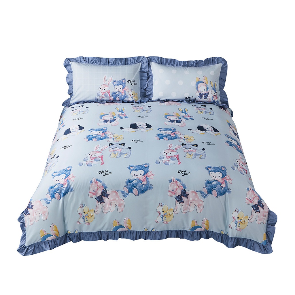 【Rose Cutie x Ms LUTRA】Retro Dolls布団カバー4点セット(ブルー)