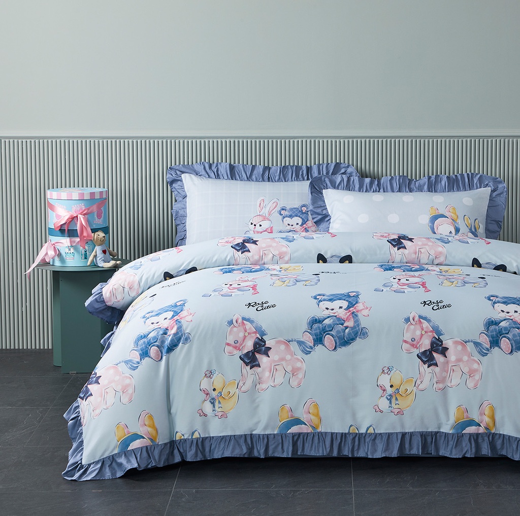 【Rose Cutie x Ms LUTRA】Retro Dolls布団カバー4点セット(ブルー)