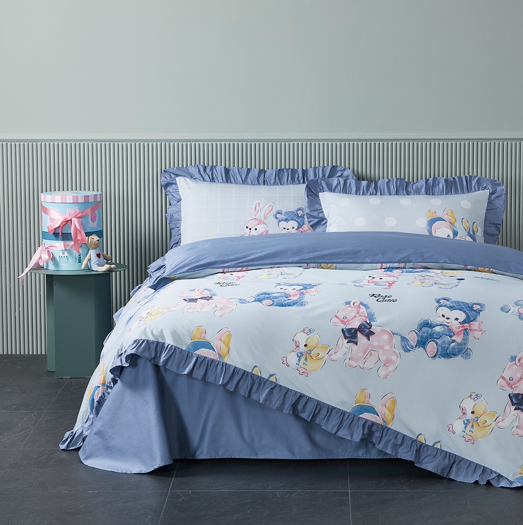 【Rose Cutie x Ms LUTRA】Retro Dolls布団カバー4点セット(ブルー)