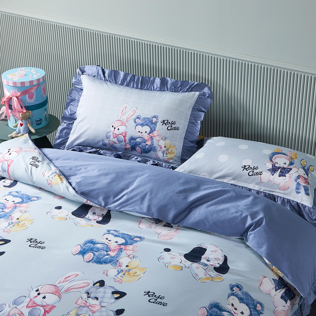 【Rose Cutie x Ms LUTRA】Retro Dolls布団カバー4点セット(ブルー)
