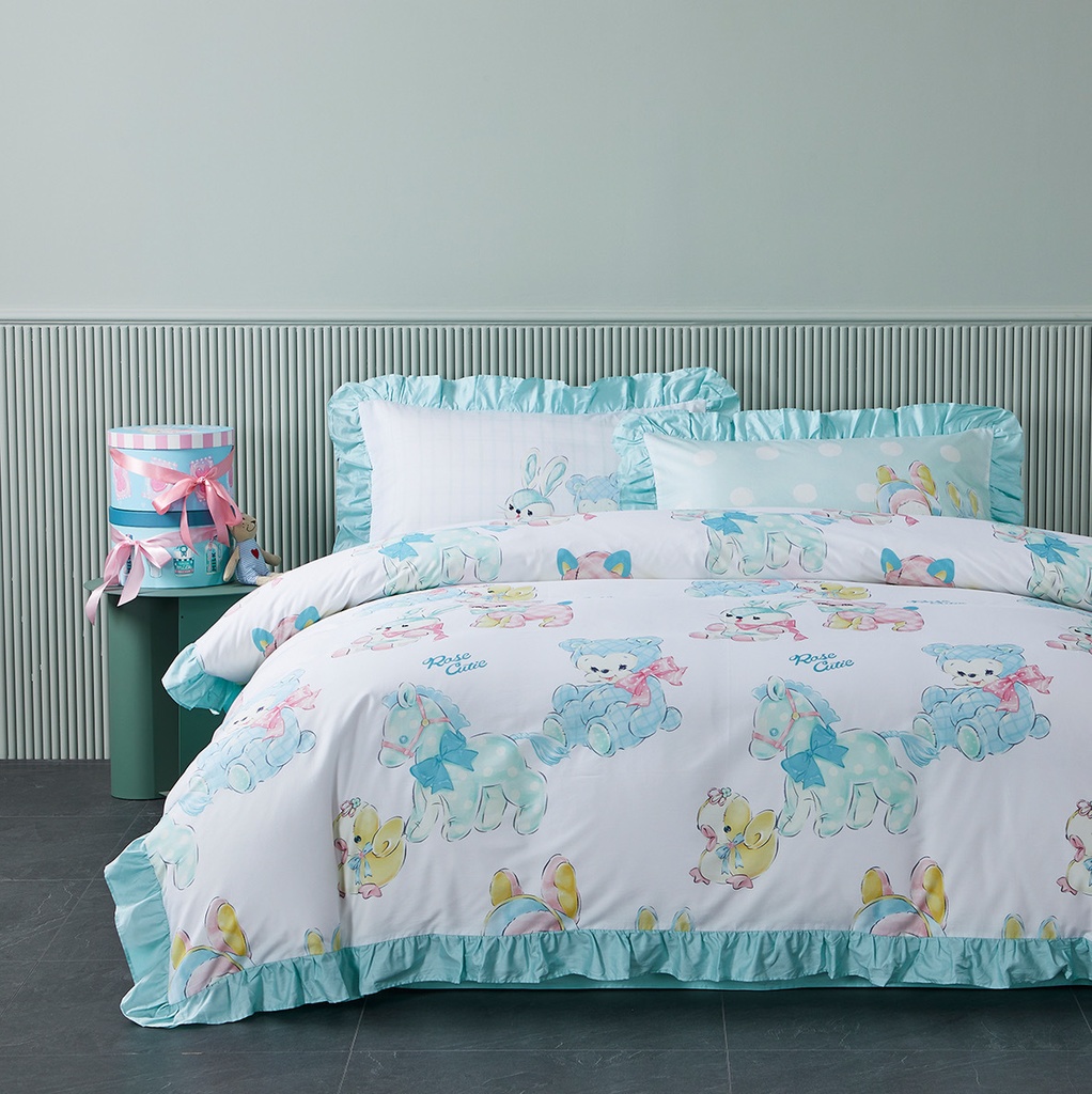 【Rose Cutie x Ms LUTRA】Retro Dolls布団カバー4点セット(ミント)