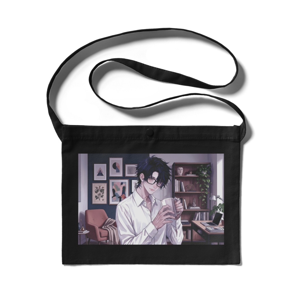 黒髪眼鏡　サコッシュ